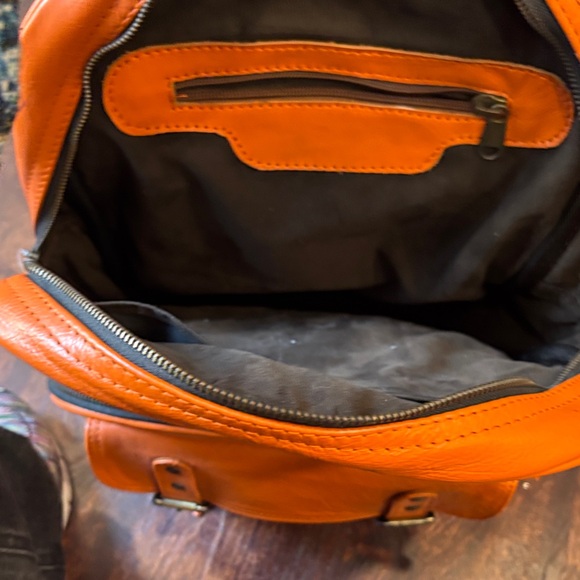 Men's Orange Leather Backpack - Sleek Everyday Carry - Picture 4 of 14